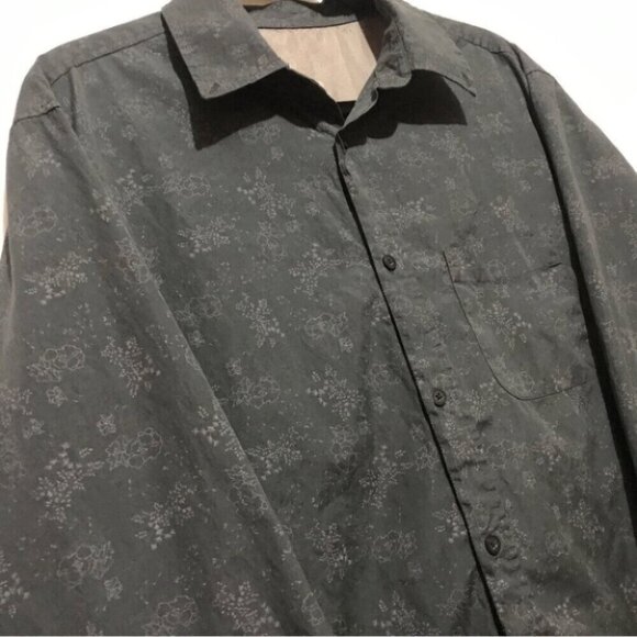 Old Navy Shirt Mens Large Gray Floral All Over Print Academia Preppy Travel Dad - Picture 9 of 14
